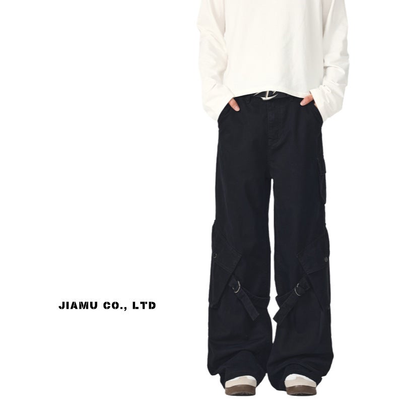 Jiamu Unisex Cargo Pants – High Street Straight Trousers with Flap Pockets - Image 3